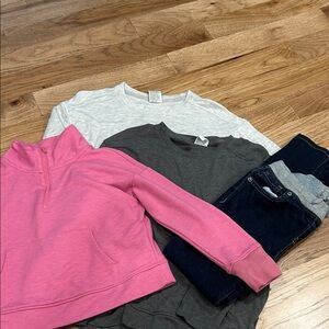 Three Sweatshirts and Denim Leggings, Size 8